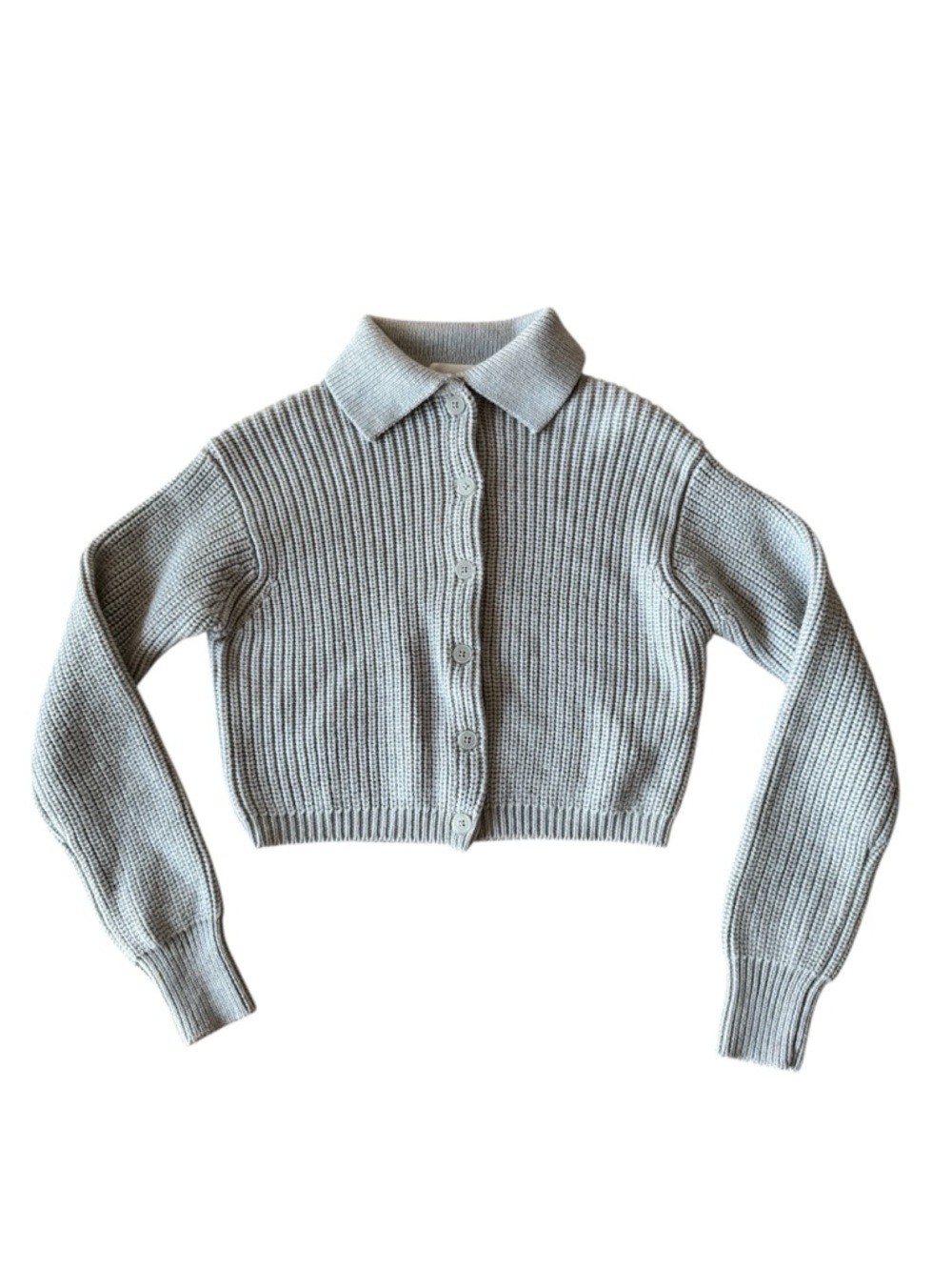 Wilfred Light Gray Cropped Rib Knit Button-Up Cardigan